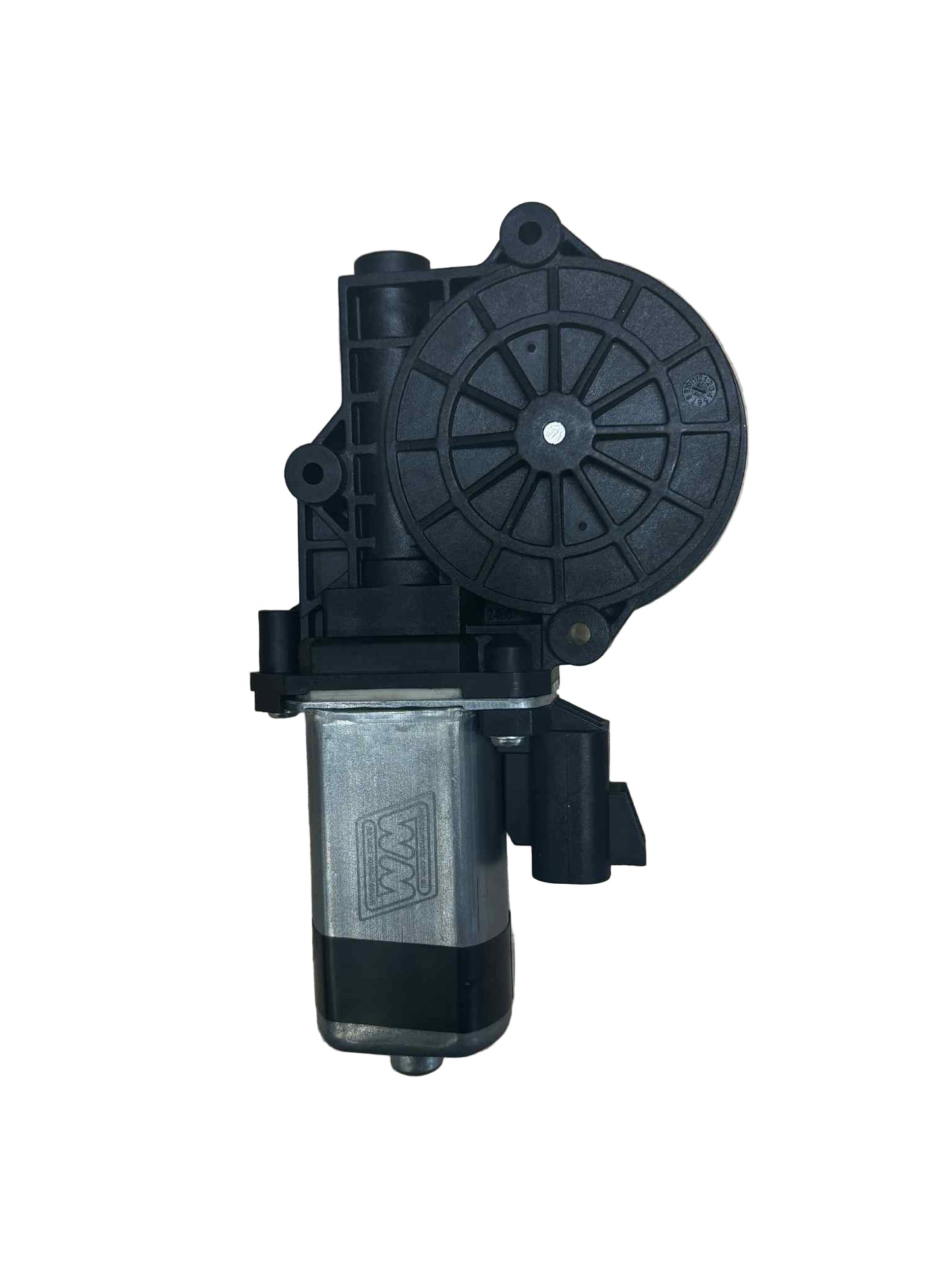 24 Volt Mack Truck window motor on a white background with a WM windowmotor logo.