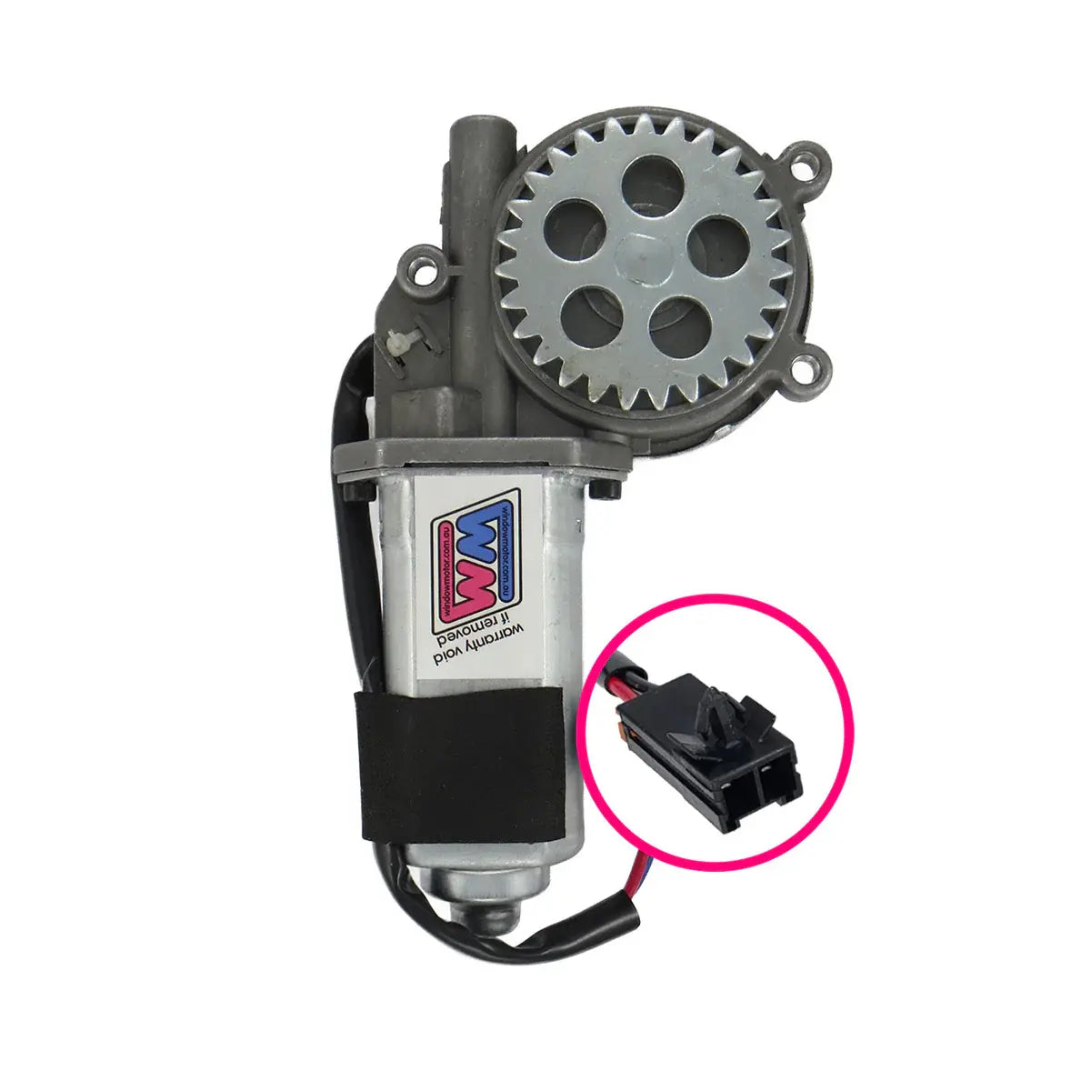 Car wiper motor with a highlighted connector on a white background