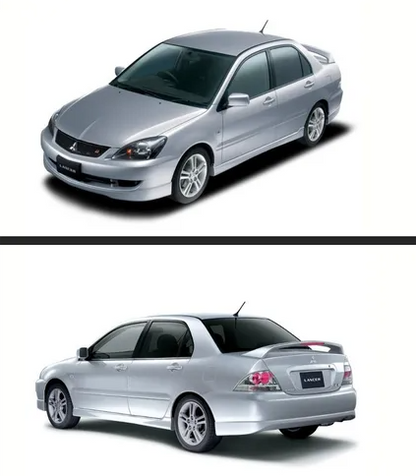 Silver car shown from front and side views on a white background