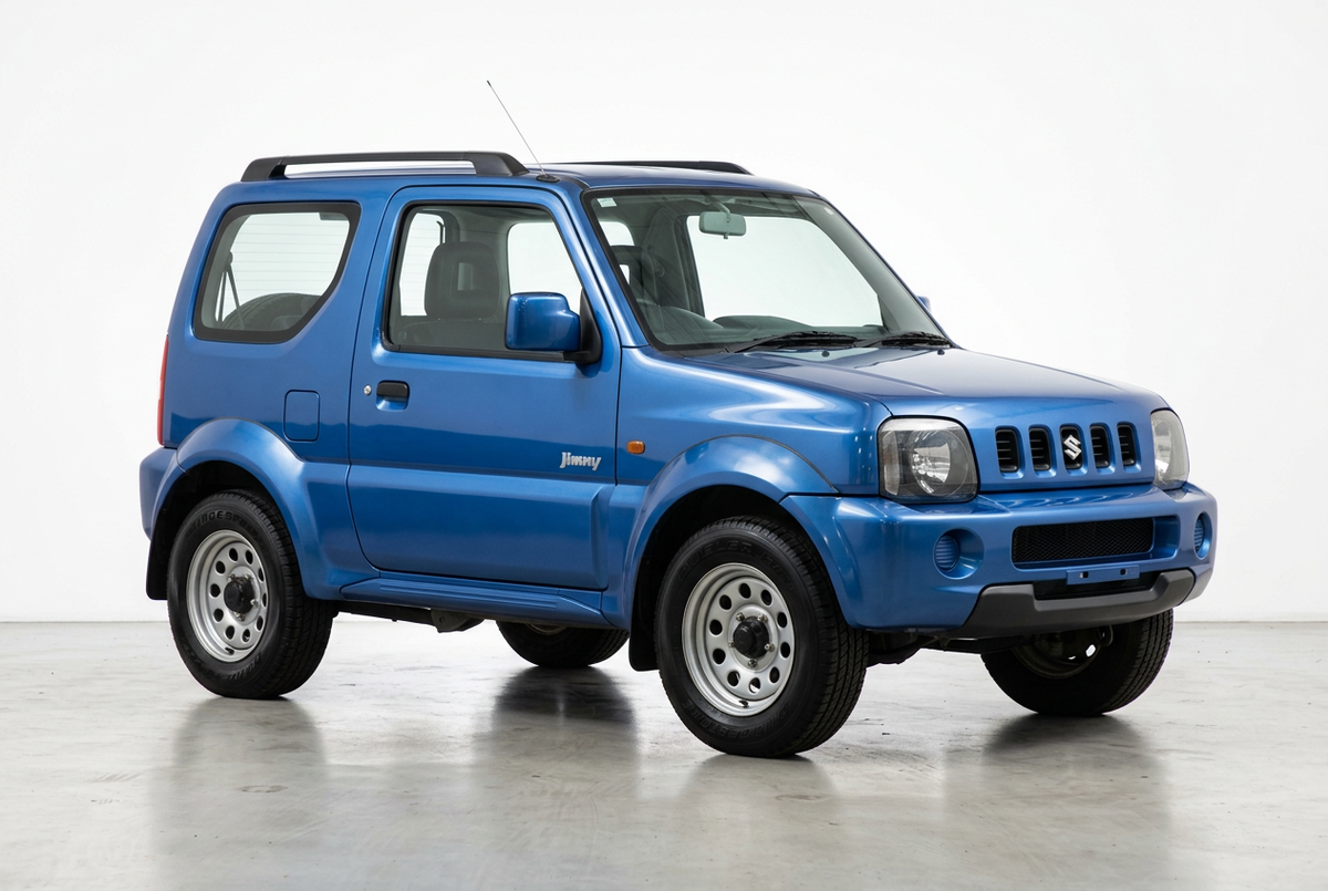 Illustrative blue Suzuki Jimny JB33/JB43 generation three-door 1.3L vehicle