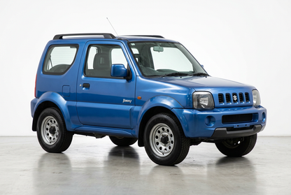 Illustrative blue Suzuki Jimny JB33/JB43 generation three-door 1.3L vehicle
